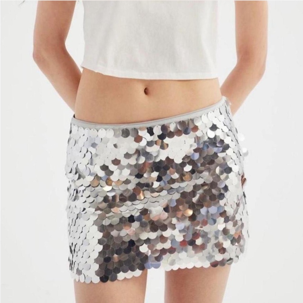 NWT Urban Outfitters Silver Sequin Mini Skirt